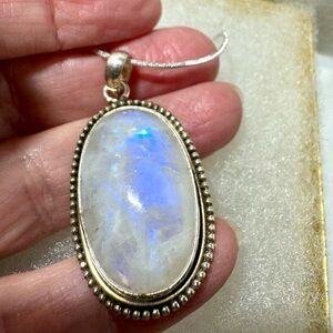 1.5” Moonstone Pendant set in Sterling with sterling chain,